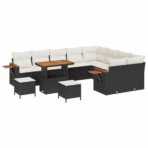 vidaXL Ensemble de canapé de jardin avec coussin 12 Pièces Noir et crème