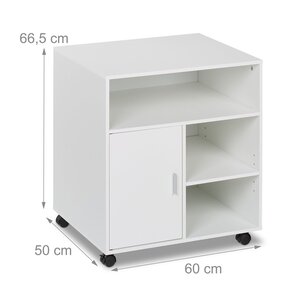 Caisson de bureau mobile pratique rangement imprimante 65 x 40 x 80 cm en bois blanc 13_0016056