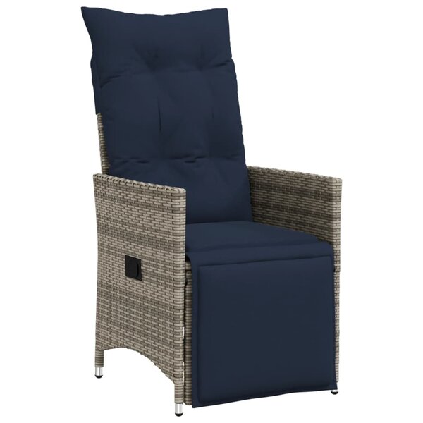 vidaXL Chaise de jardin inclinable avec coussins en résine tressée grise