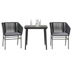 vidaXL Ensemble à manger de jardin et coussins 3 Pièces noir rotin verre