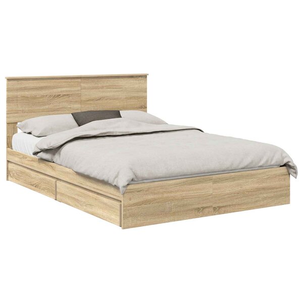 vidaXL Lit de Rangement Chêne Sonoma 160 x 200 cm Bois d'ingénierie