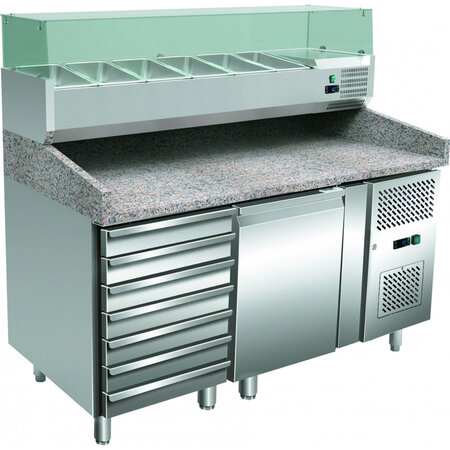 Table réfrigérée granit 1 porte et 7 tiroirs - stalgast - r600a - acier inoxydable1135pleine 1510
