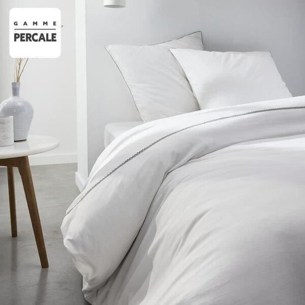 Parure de lit - 220 x 240 cm - 100  Percale Finition dentelle - Craie