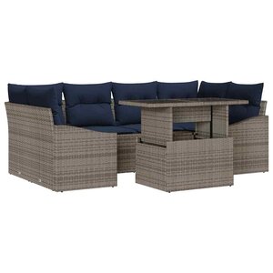 vidaXL Ensemble de canapé de jardin 7 Pièces Gris Poly rotin