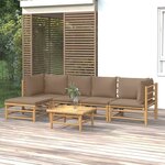 vidaXL Salon de jardin 6 Pièces avec coussins taupe bambou