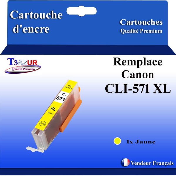 T3AZUR - Cartouche compatible avec Canon CLI571XL CLI-571 XL pour Canon Pixma TS8050 TS8051 TS8052 TS8053 TS9050 TS9055 - Jaune