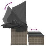 vidaXL Canapé de jardin 2 places avec auvent et tabourets gris rotin