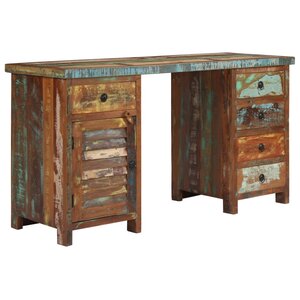 vidaXL Bureau sur pieds Bois de récupération massif 140 x 50 x 77 cm