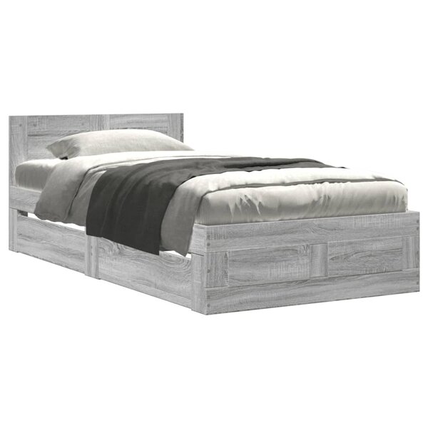 vidaXL Cadre de lit avec tête de lit sans matelas sonoma gris 75x190cm