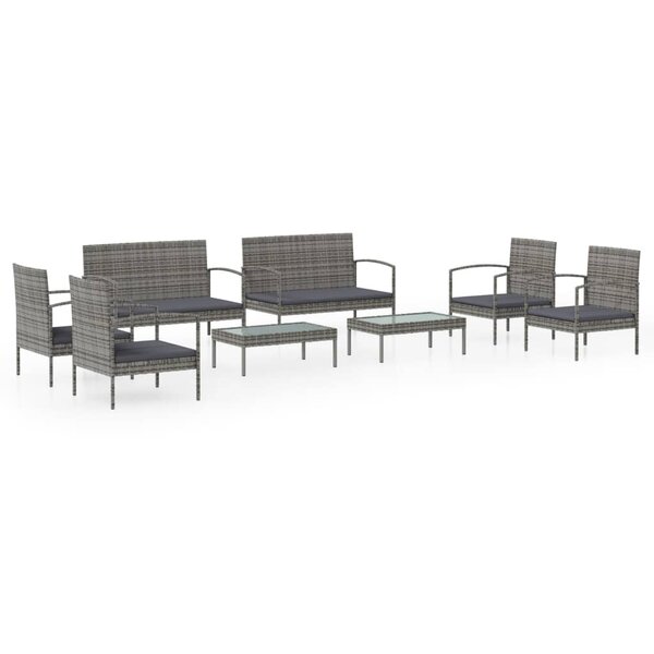 vidaXL Salon de jardin 8 Pièces avec coussins résine tressée gris
