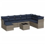 vidaXL Salon de jardin 9 Pièces avec coussins gris résine tressée