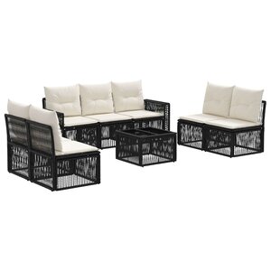 vidaXL Ensemble de canapé de jardin 8 Pièces Noir et blanc crème