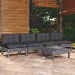 vidaXL Salon de jardin 5 Pièces avec coussins anthracite bois de pin