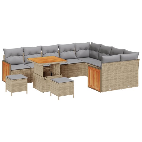 Ensemble de canapé de jardin vidaXL 12 pièces avec coussins beige poly rotin acacia