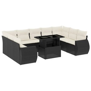 vidaXL Salon de jardin 10 Pièces avec coussins noir résine tressée
