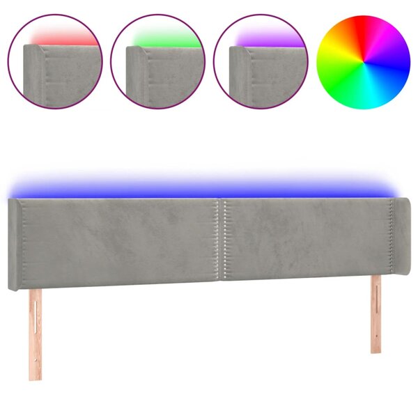 vidaXL Tête de lit à LED Gris clair 163x16x78/88 cm Velours