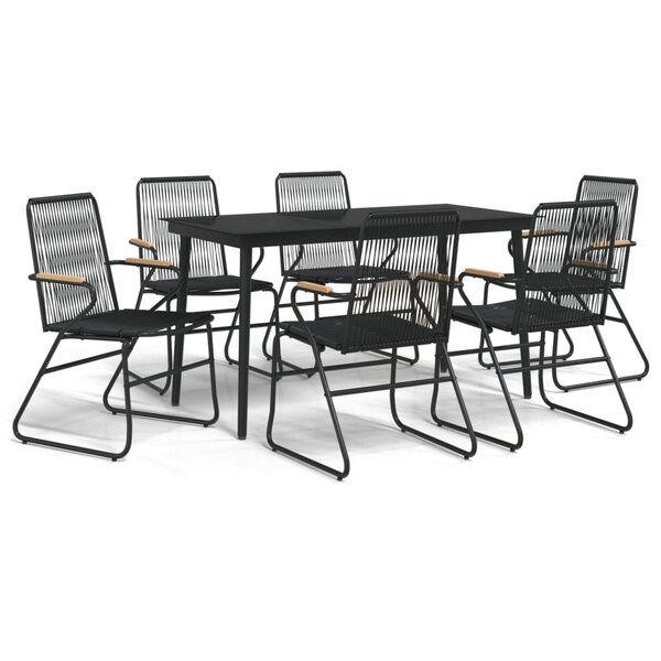 vidaXL Ensemble à manger de jardin 7 Pièces Noir Rotin PVC
