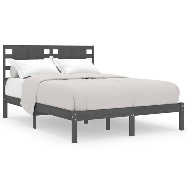 vidaXL Cadre de lit Gris Bois massif 135x190 cm Double