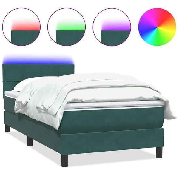 vidaXL Sommier à lattes de lit et matelas et LED vert foncé 100x210cm velours