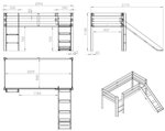 PINO Lit mezzanine avec toboggan + Rideau de lit Spring