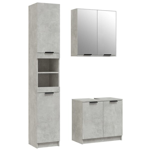 vidaXL Ensemble d'armoires de salle de bain 3 Pièces gris béton