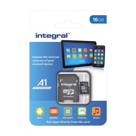 Carte mémoire Micro SD Integral A1 Spécial Tablettes/Smarthphones 16 Go + adaptateur SD