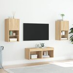vidaXL Meuble TV muraux 4 Pièces avec lumières LED chêne sonoma