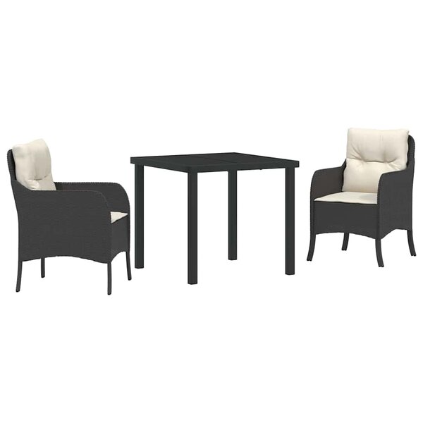 vidaXL Ensemble de salle à manger pour jardin 3 Pièces Noir Poly rotin