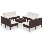 vidaXL Salon de jardin 9 Pièces avec coussins résine tressée marron