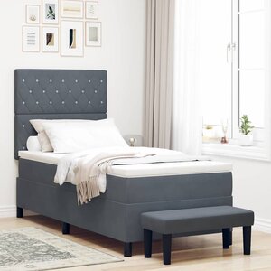 vidaXL Lit à ressorts avec matelas Gris foncé 90 x 190 cm Velours
