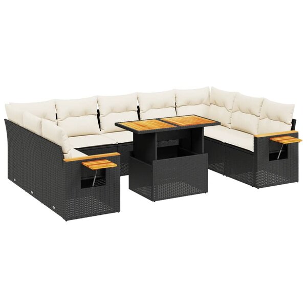 vidaXL Salon de jardin 11 Pièces avec coussins noir résine tressée