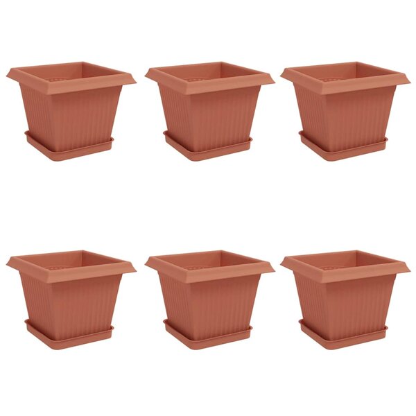 vidaXL Pots de plantes 6 Pièces Rouge brique 20 x 20 x 16 cm Plastique