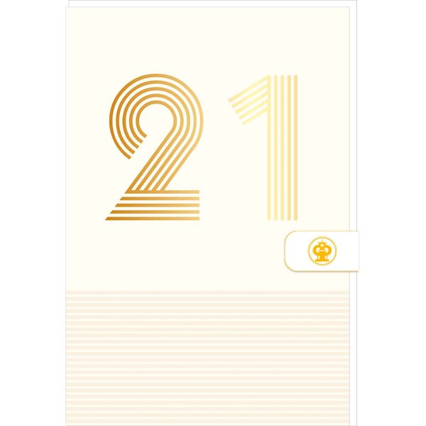 Carte D'anniversaire 21 Ans En Or - Blanc - A Message - Pour Homme Et Femme - 11 5 X 17 Cm - Draeger paris