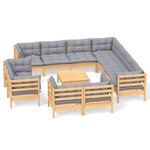 vidaXL Salon de jardin 12 Pièces avec coussins gris Bois de pin massif