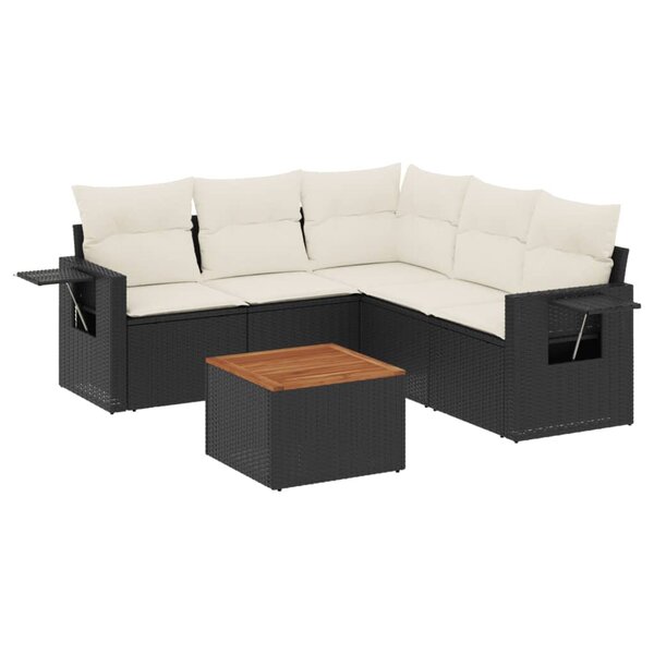 vidaXL Salon de jardin 6 Pièces avec coussins noir résine tressée