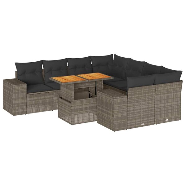 vidaXL Salon de jardin 9 Pièces avec coussins gris résine tressée