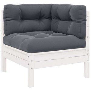 vidaXL Canapé d'angle de jardin avec coussins Blanc Bois de pin massif