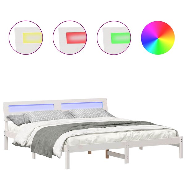 vidaXL Cadre de lit avec tête de lit Blanc 180 x 200 cm Pin massif