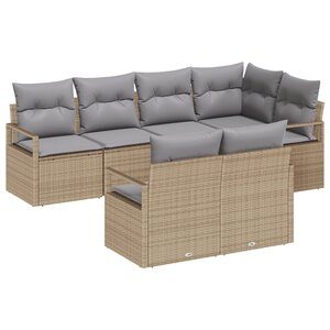 Ensemble de 7 pièces Canapé de Jardin avec Coussins Beige Rattan Poly