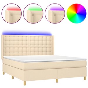 vidaXL Sommier à lattes de lit matelas et LED Crème 180x200 cm Tissu