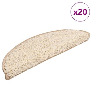 vidaXL Tapis d'escalier 20 pièces 56 x 17 x 3 cm Crème Demi-rond
