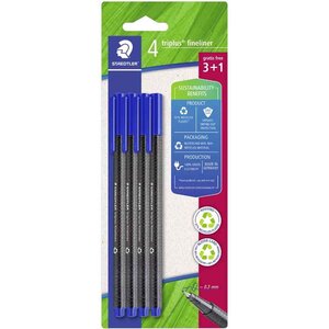 Fineliner triplus  bleu  blister de 4  3+1 gratuit staedtler