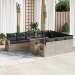 vidaXL Salon de jardin 11 Pièces avec coussins gris clair résine tressée