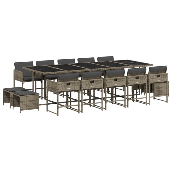 vidaXL Ensemble à manger de jardin 15 Pièces coussins gris résine tressée