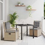vidaXL Ensemble de salle à manger pour jardin 3 Pièces Beige polyrotin