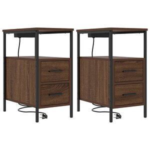 vidaXL Cabinet de chevet avec tiroir 2 Pièces Chêne brun 30 x 48 x 61 cm