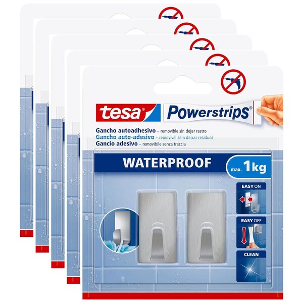 Set de 2 Crochets Powerstrips Auto-Adhésifs Waterproof Carré Small x 5 TESA