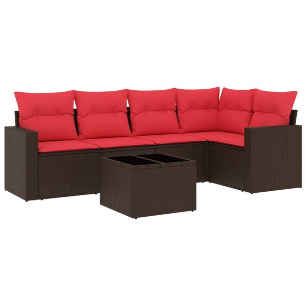 vidaXL Salon de jardin 6 Pièces avec coussins marron résine tressée