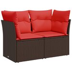 vidaXL Canapé de jardin avec coussins 2 places en poly rattan marron