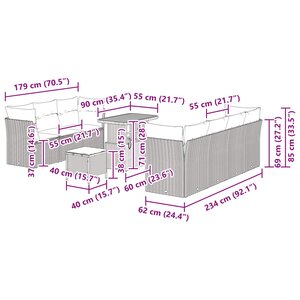 vidaXL Ensemble de canapé de jardin avec coussin 10 Pièces Noir